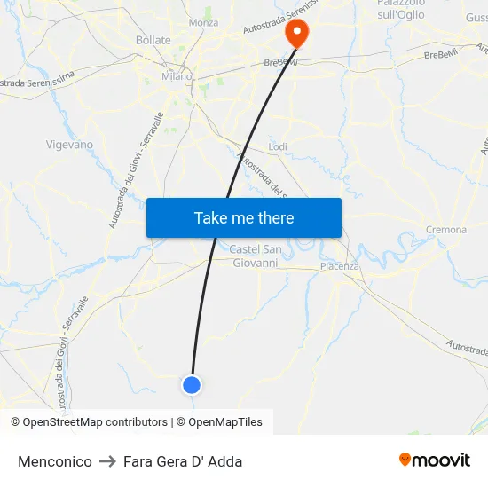 Menconico to Fara Gera D' Adda map