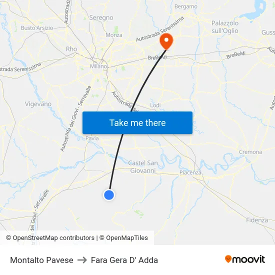Montalto Pavese to Fara Gera D' Adda map