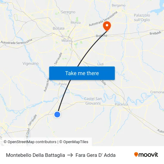 Montebello Della Battaglia to Fara Gera D' Adda map