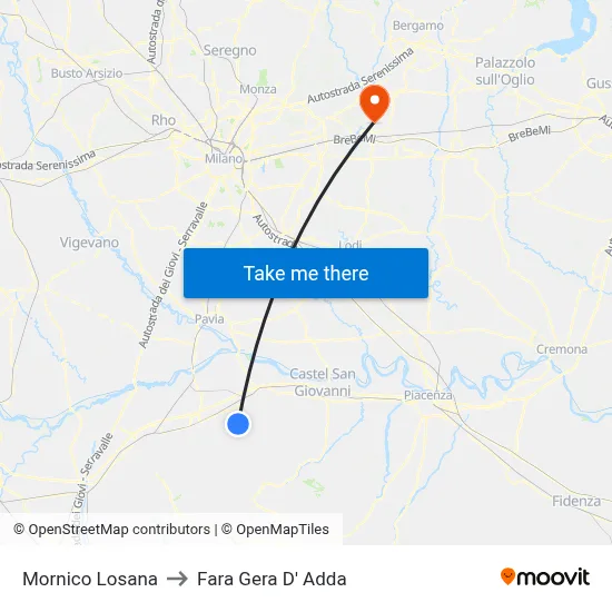 Mornico Losana to Fara Gera D' Adda map
