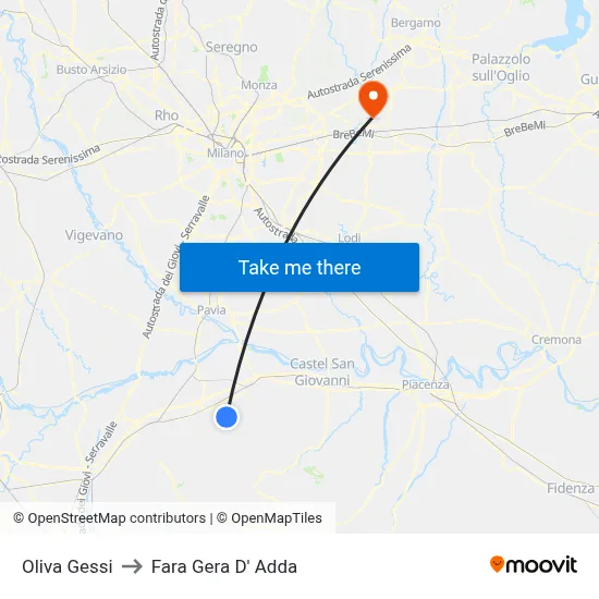 Oliva Gessi to Fara Gera D' Adda map