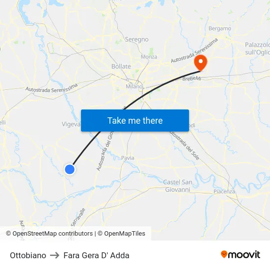 Ottobiano to Fara Gera D' Adda map