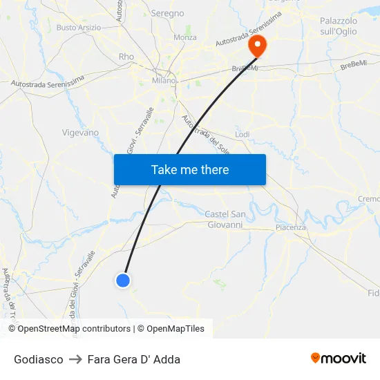 Godiasco to Fara Gera D' Adda map