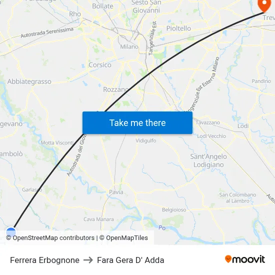 Ferrera Erbognone to Fara Gera D' Adda map
