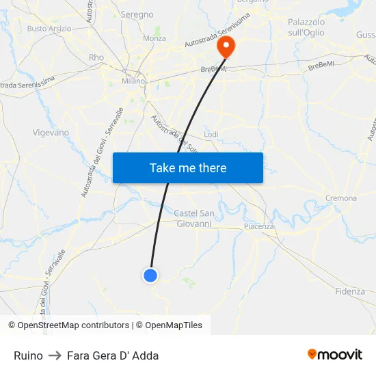 Ruino to Fara Gera D' Adda map