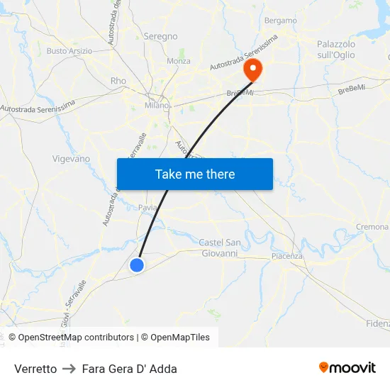 Verretto to Fara Gera D' Adda map