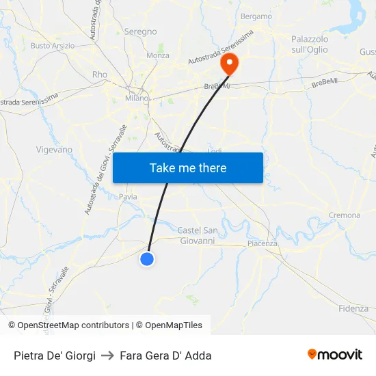 Pietra De' Giorgi to Fara Gera D' Adda map