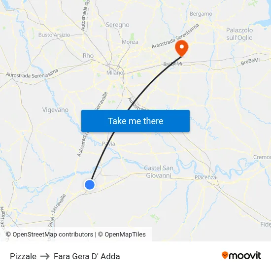 Pizzale to Fara Gera D' Adda map