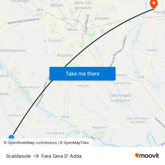 Scaldasole to Fara Gera D' Adda map