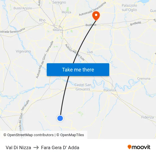Val Di Nizza to Fara Gera D' Adda map
