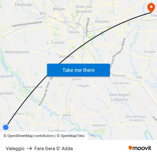 Valeggio to Fara Gera D' Adda map