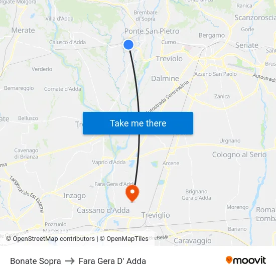 Bonate Sopra to Fara Gera D' Adda map