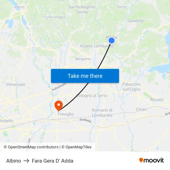 Albino to Fara Gera D' Adda map