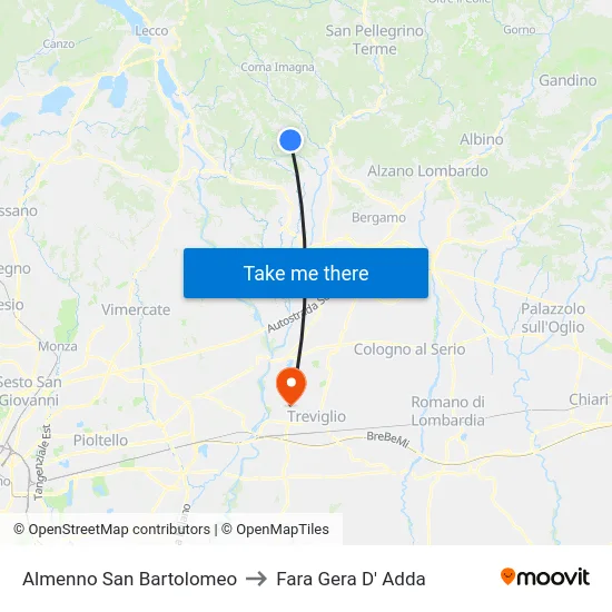 Almenno San Bartolomeo to Fara Gera D' Adda map