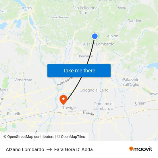 Alzano Lombardo to Fara Gera D' Adda map