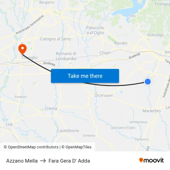 Azzano Mella to Fara Gera D' Adda map