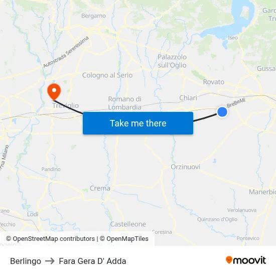 Berlingo to Fara Gera D' Adda map