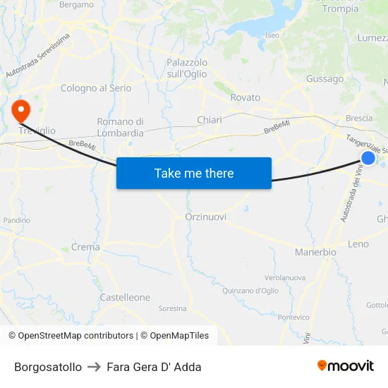 Borgosatollo to Fara Gera D' Adda map