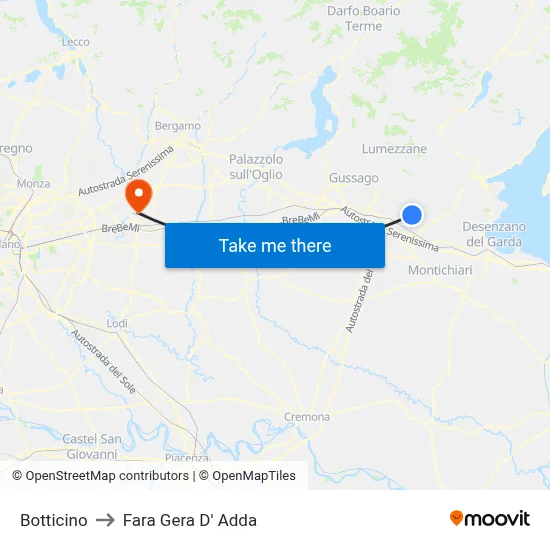 Botticino to Fara Gera D' Adda map