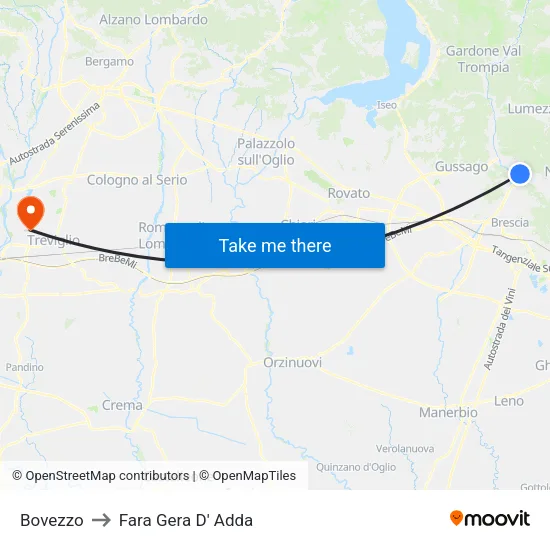 Bovezzo to Fara Gera D' Adda map