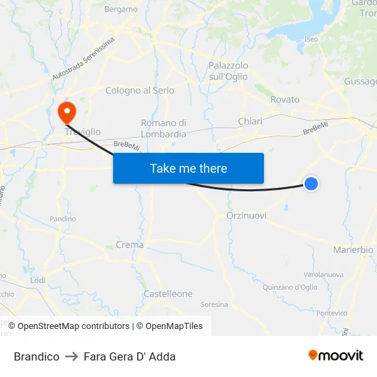 Brandico to Fara Gera D' Adda map