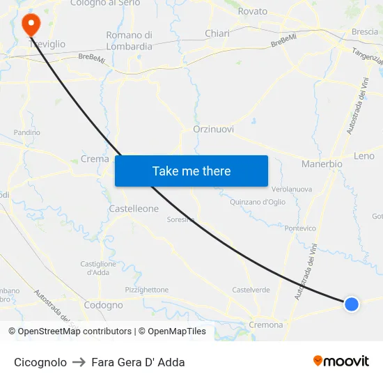 Cicognolo to Fara Gera D' Adda map