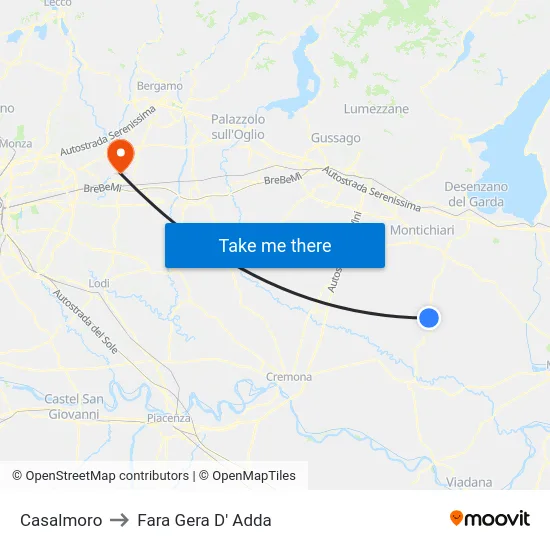 Casalmoro to Fara Gera D' Adda map