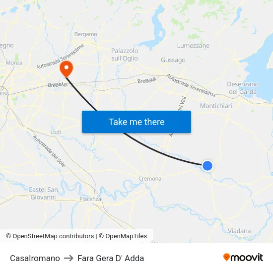 Casalromano to Fara Gera D' Adda map
