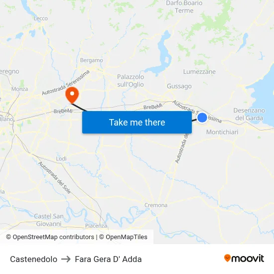 Castenedolo to Fara Gera D' Adda map