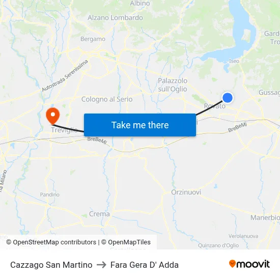 Cazzago San Martino to Fara Gera D' Adda map