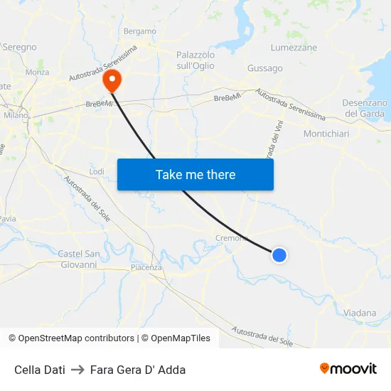 Cella Dati to Fara Gera D' Adda map