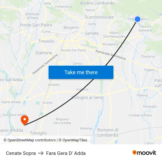 Cenate Sopra to Fara Gera D' Adda map