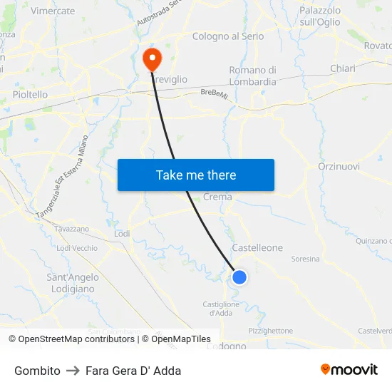 Gombito to Fara Gera D' Adda map