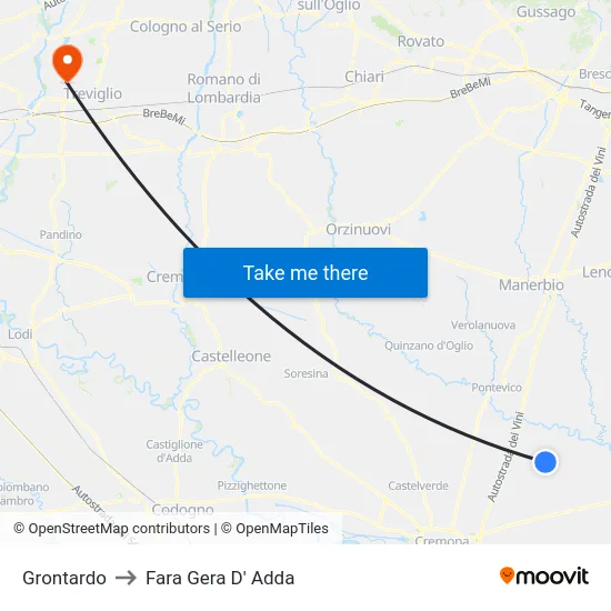 Grontardo to Fara Gera D' Adda map