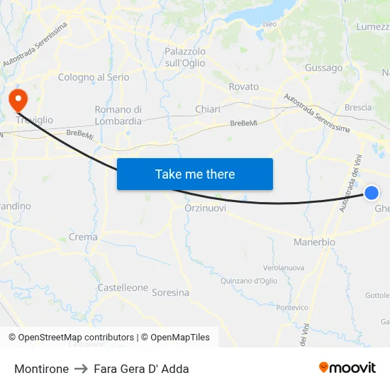 Montirone to Fara Gera D' Adda map
