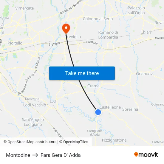 Montodine to Fara Gera D' Adda map