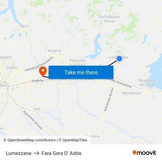 Lumezzane to Fara Gera D' Adda map