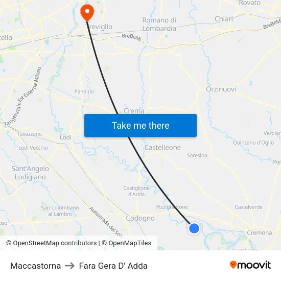 Maccastorna to Fara Gera D' Adda map