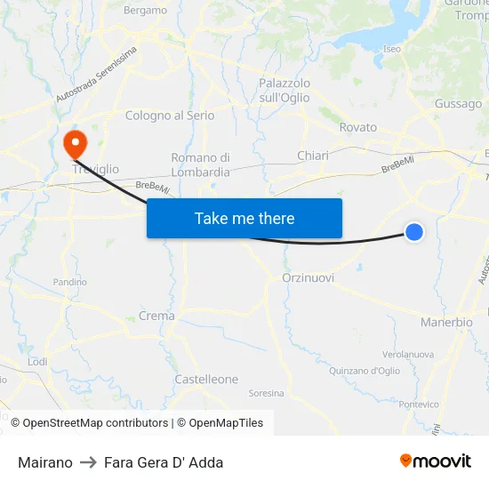 Mairano to Fara Gera D' Adda map