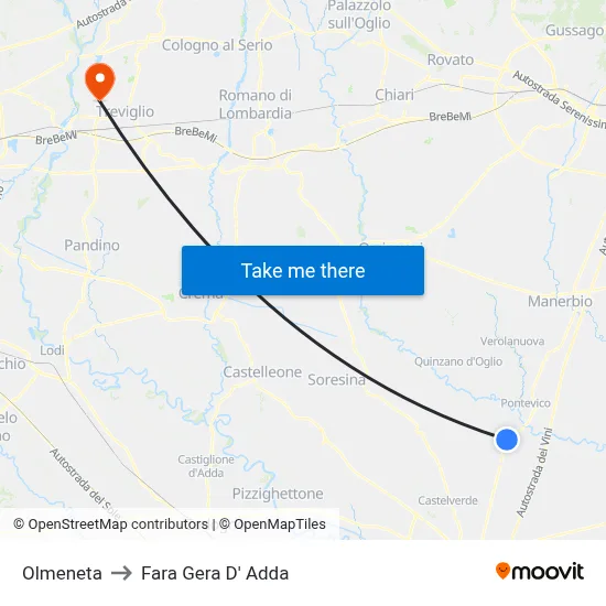 Olmeneta to Fara Gera D' Adda map