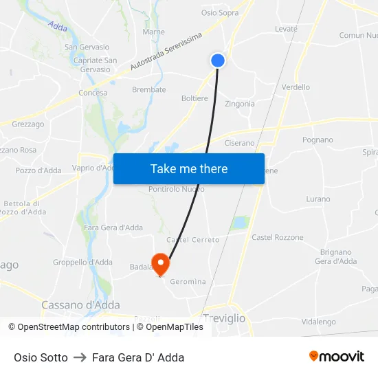 Osio Sotto to Fara Gera D' Adda map