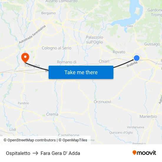 Ospitaletto to Fara Gera D' Adda map