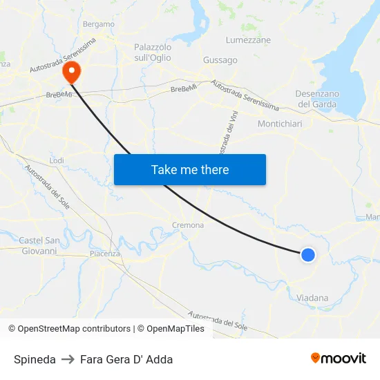 Spineda to Fara Gera D' Adda map