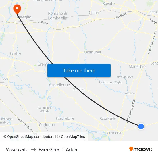 Vescovato to Fara Gera D' Adda map