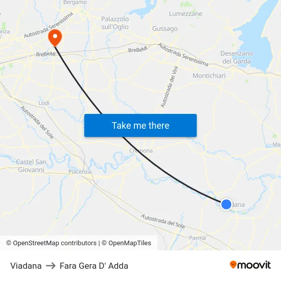 Viadana to Fara Gera D' Adda map