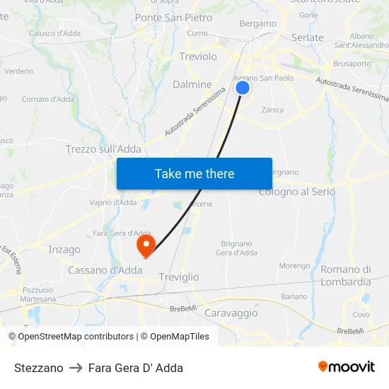 Stezzano to Fara Gera D' Adda map