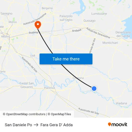 San Daniele Po to Fara Gera D' Adda map
