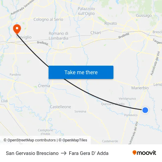 San Gervasio Bresciano to Fara Gera D' Adda map