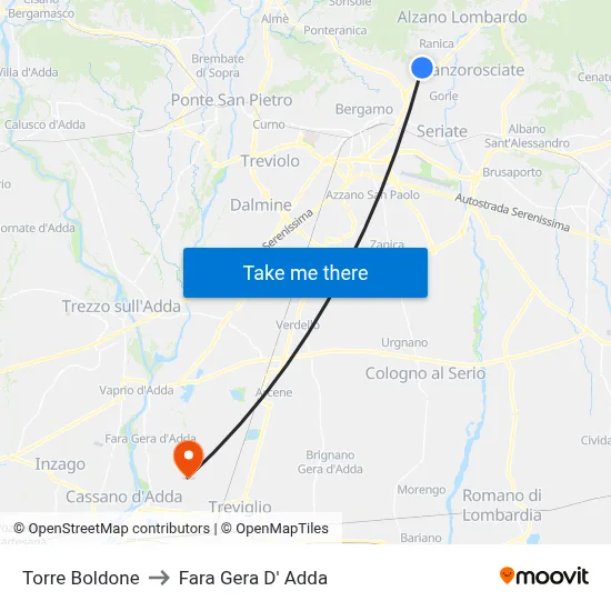 Torre Boldone to Fara Gera D' Adda map