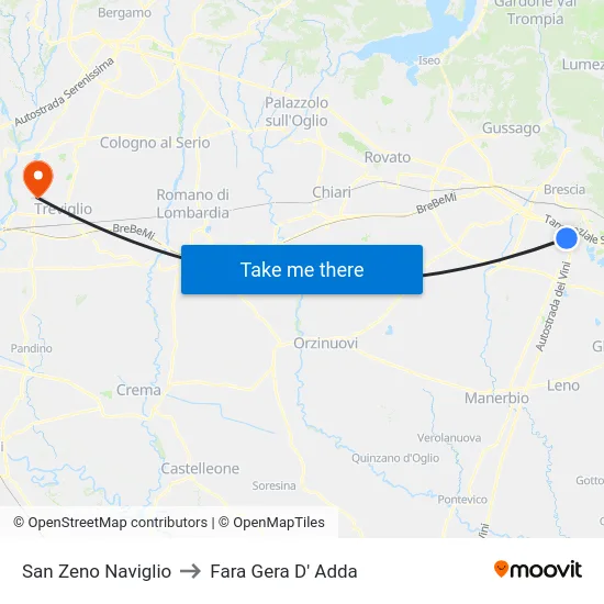 San Zeno Naviglio to Fara Gera D' Adda map